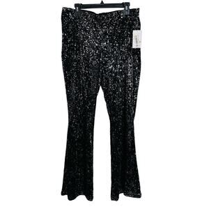 Jessica Simpson Sequin Pants Women's Plus Size 16W Black Flare Dressy Evening